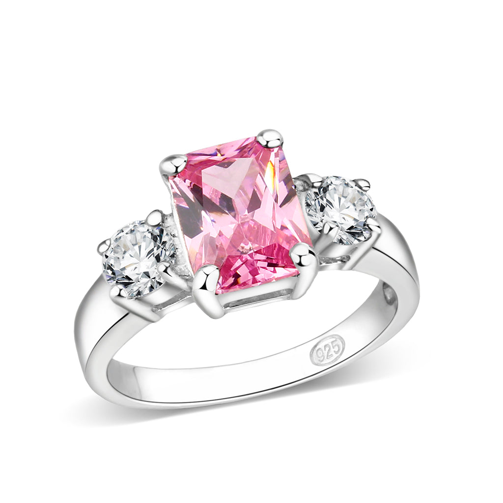 LO5S222- Sterling Silver Ring with CZ In Pink High Polished( NO Plating)-0