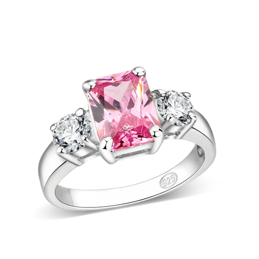 LO5S222- Sterling Silver Ring with CZ In Pink High Polished( NO Plating)-0