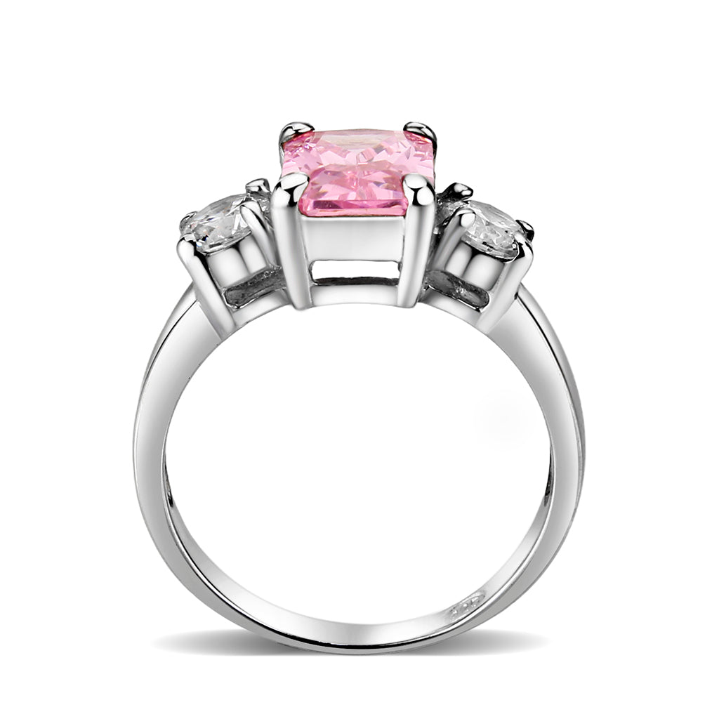 LO5S222- Sterling Silver Ring with CZ In Pink High Polished( NO Plating)-2