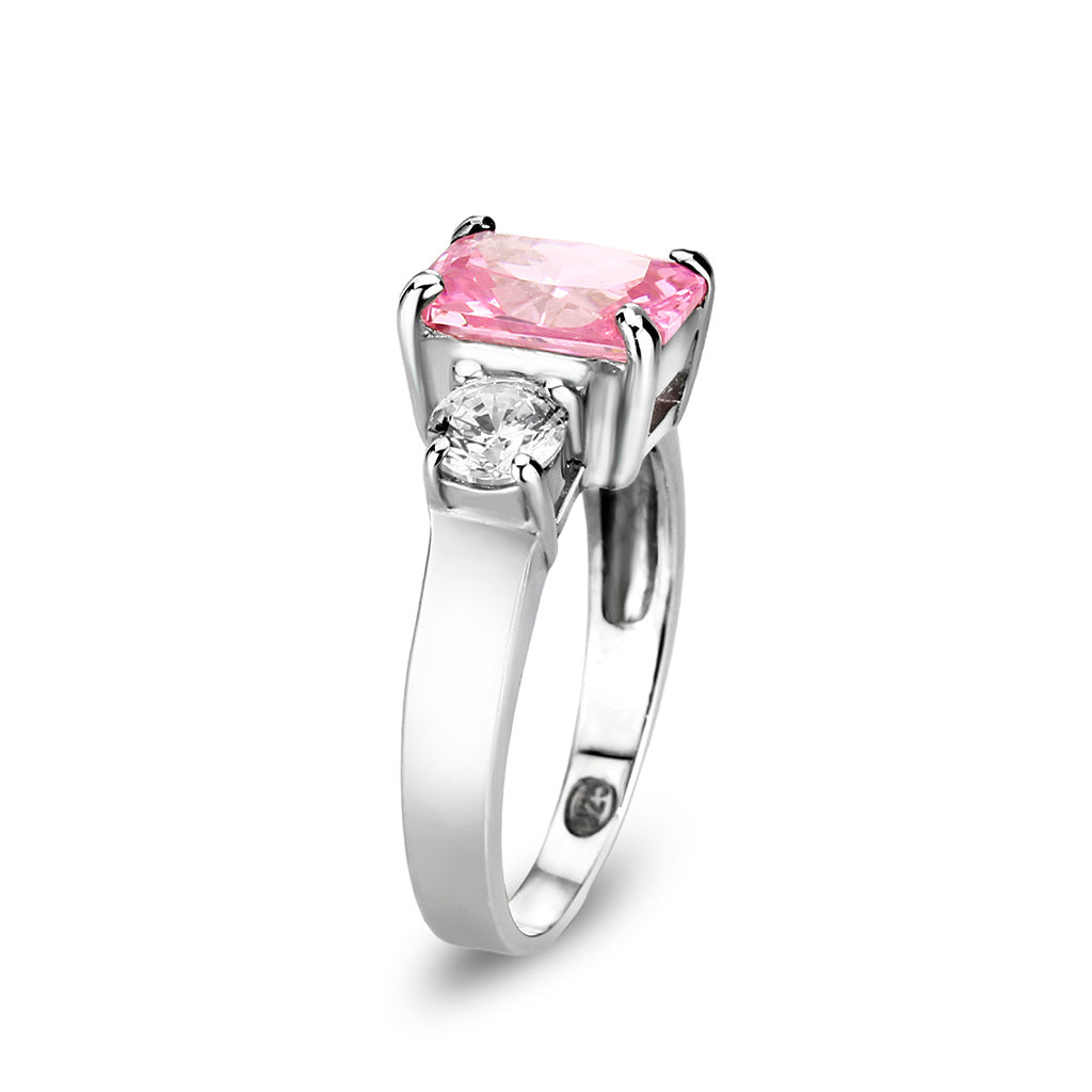 LO5S222- Sterling Silver Ring with CZ In Pink High Polished( NO Plating)-3