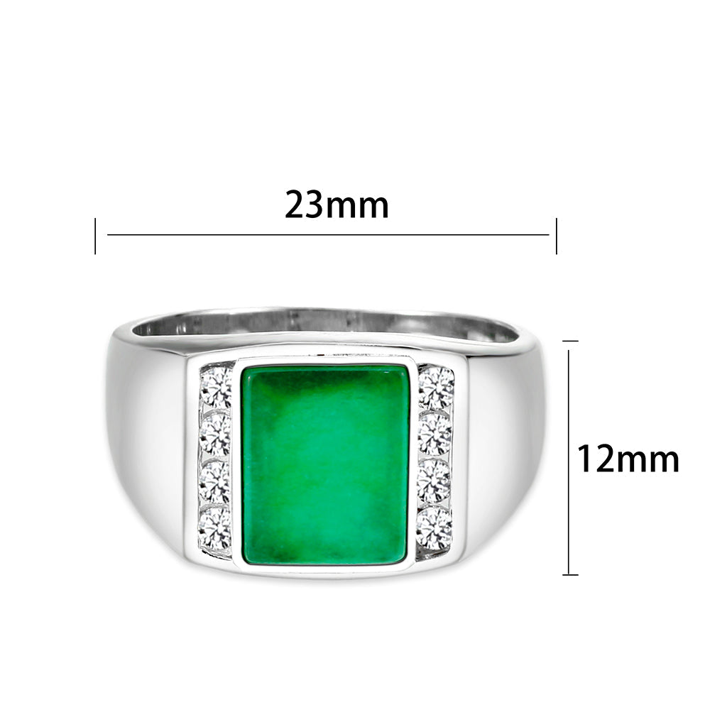 LO5S223- Sterling Silver Ring with Synthetic Glass In Green High Polished( NO Plating)-1