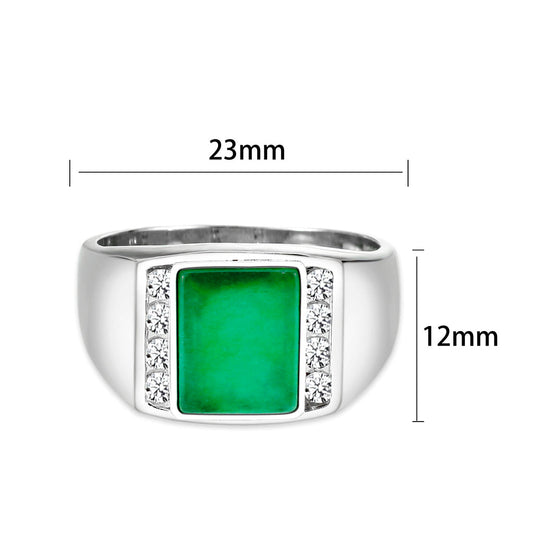 LO5S223- Sterling Silver Ring with Synthetic Glass In Green High Polished( NO Plating)-1