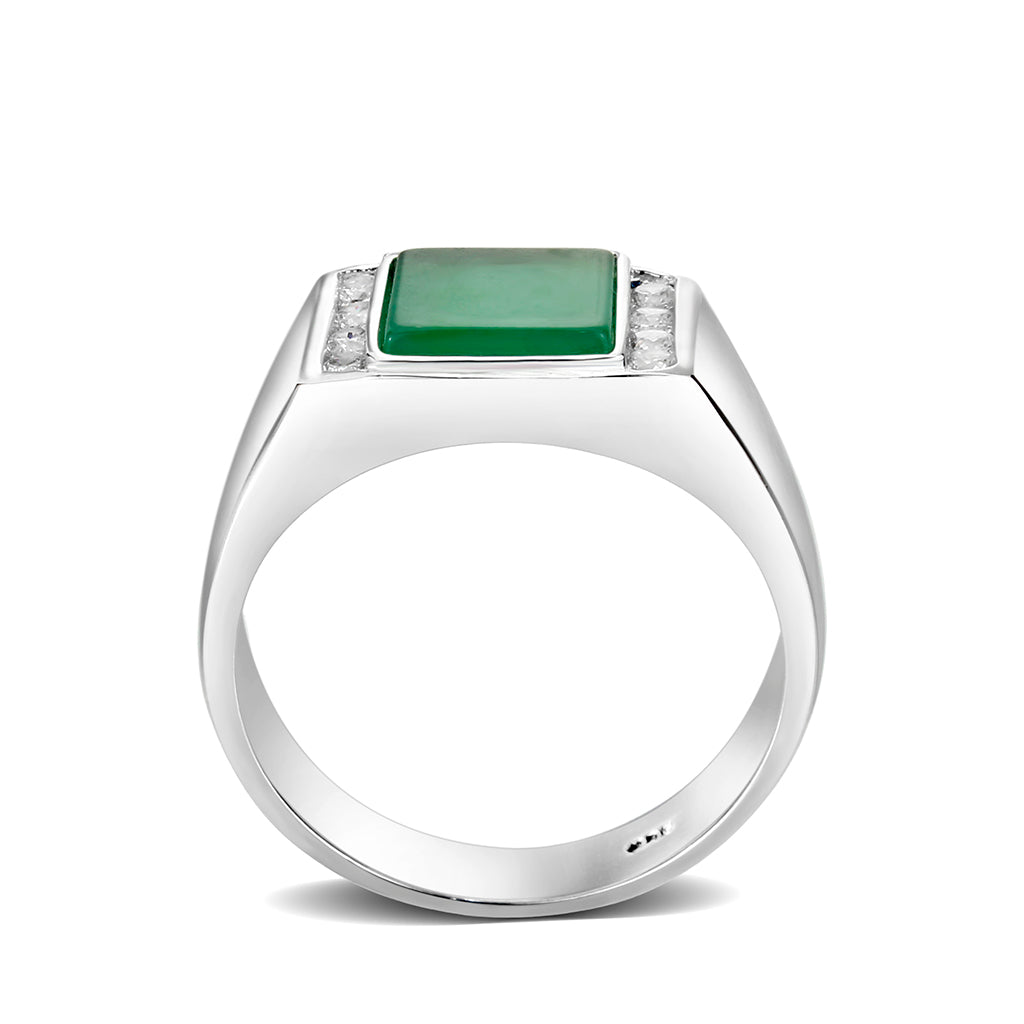 LO5S223- Sterling Silver Ring with Synthetic Glass In Green High Polished( NO Plating)-2
