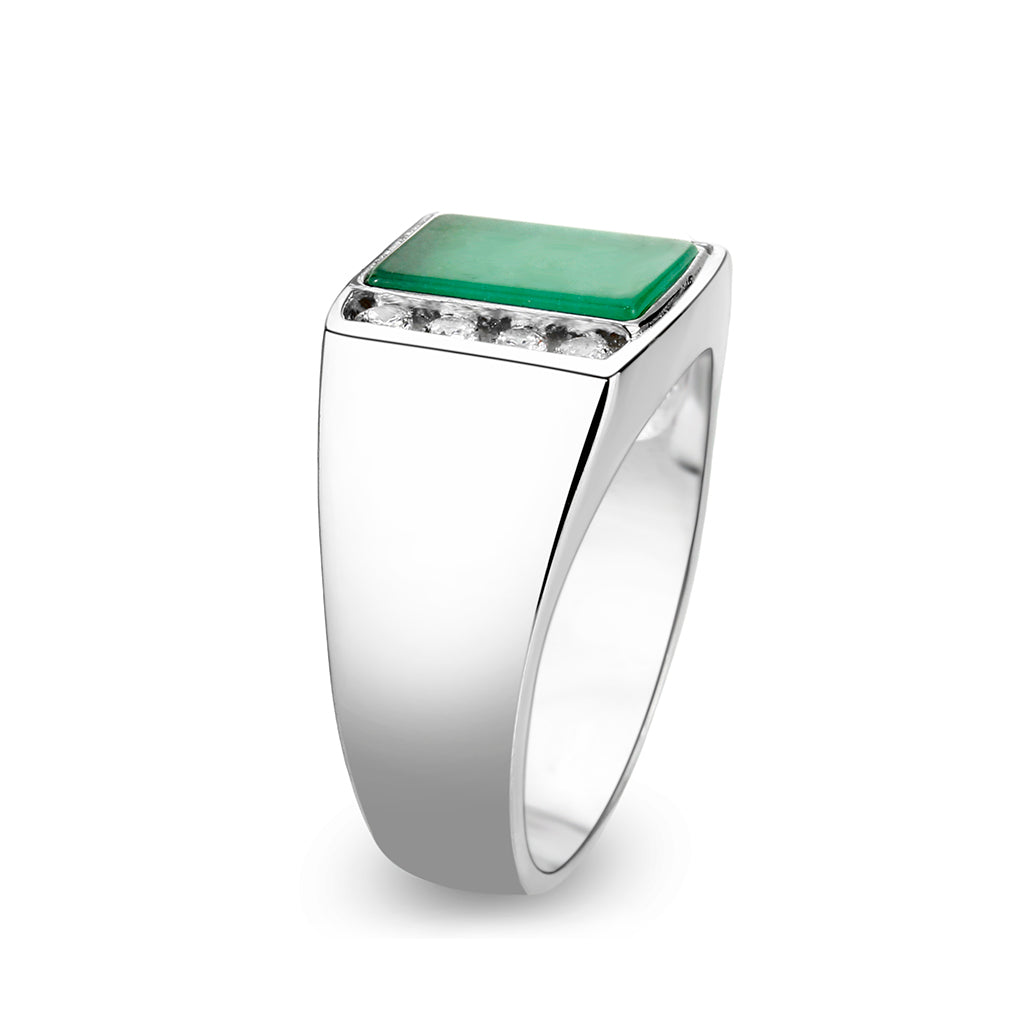 LO5S223- Sterling Silver Ring with Synthetic Glass In Green High Polished( NO Plating)-3