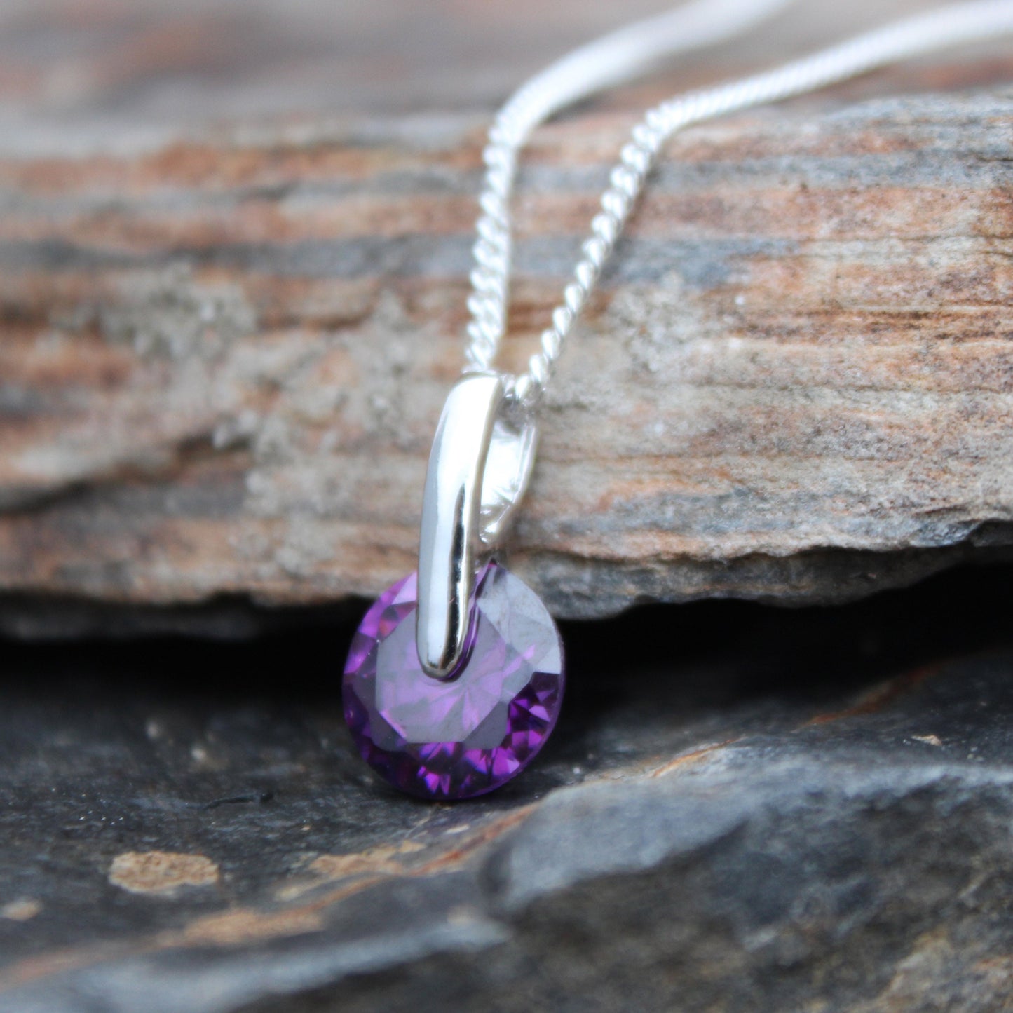 LOA1368 - Rhodium Brass Pendant with AAA Grade CZ in Amethyst-0
