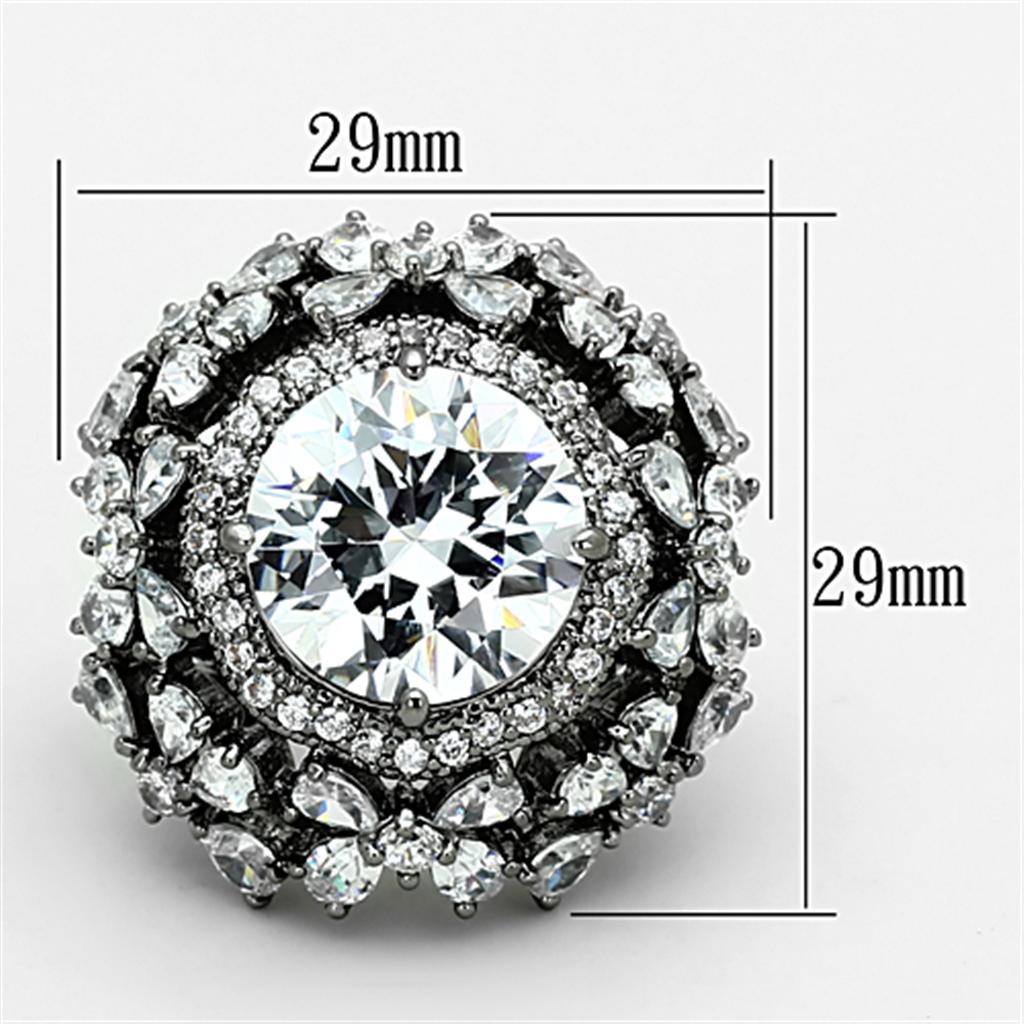 LOA874 - Ruthenium Brass Ring with AAA Grade CZ  in Clear-1