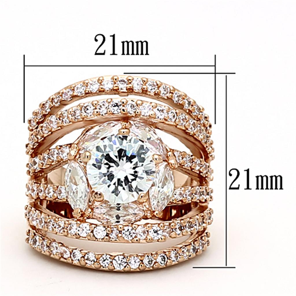 LOA879 - Rose Gold Brass Ring with AAA Grade CZ  in Clear-1