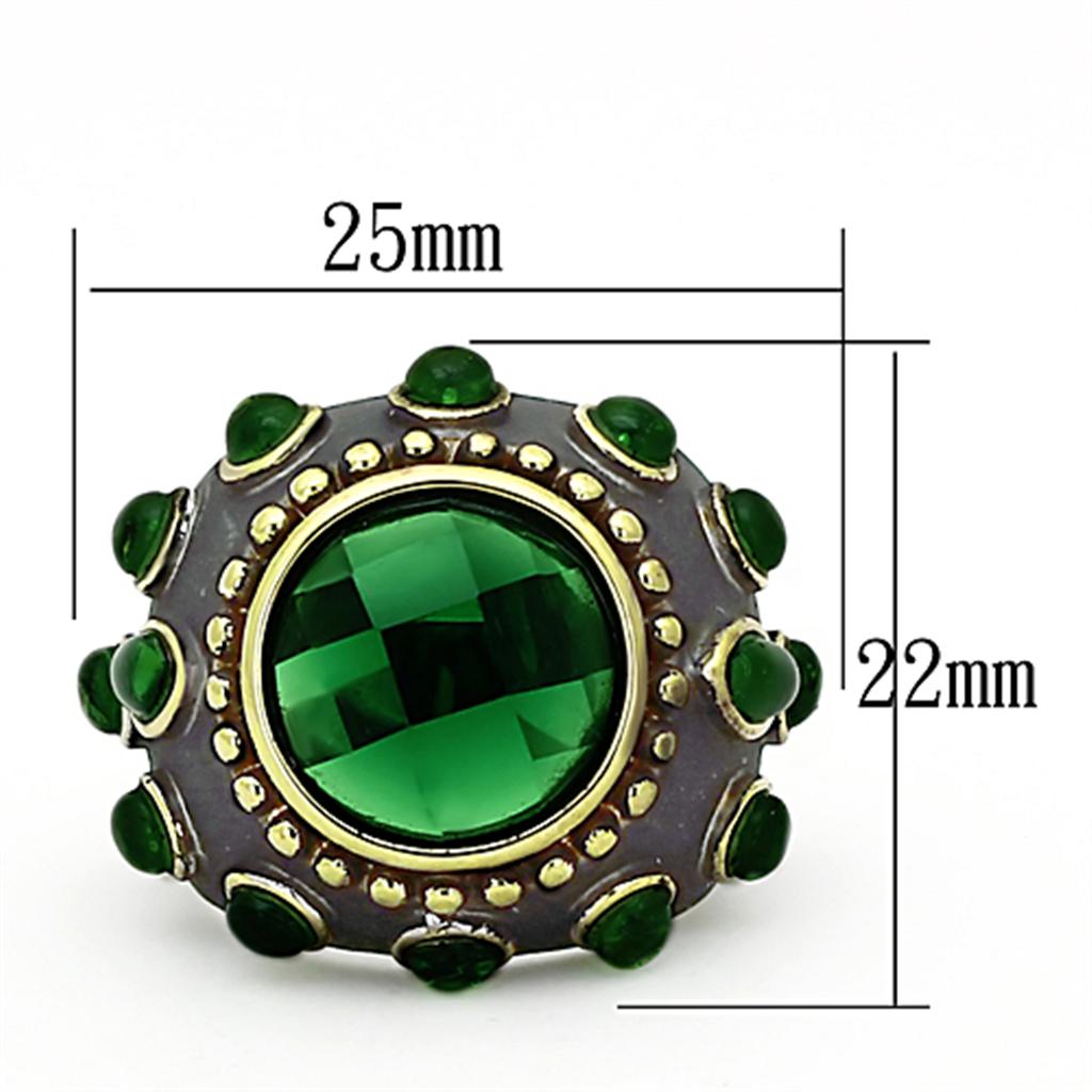 LOA881 - Reverse Two-Tone Brass Ring with Synthetic Synthetic Glass in Emerald-1