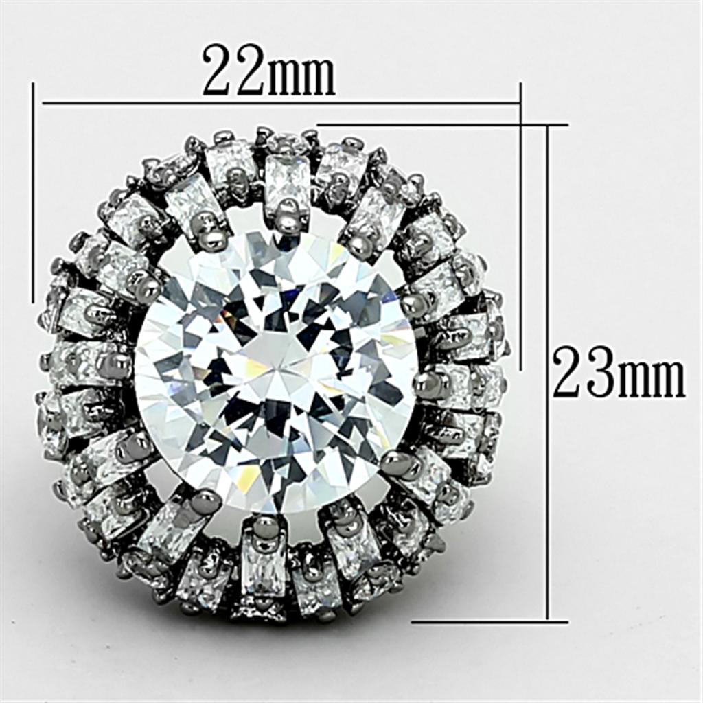 LOA885 - Ruthenium Brass Ring with AAA Grade CZ  in Clear-1