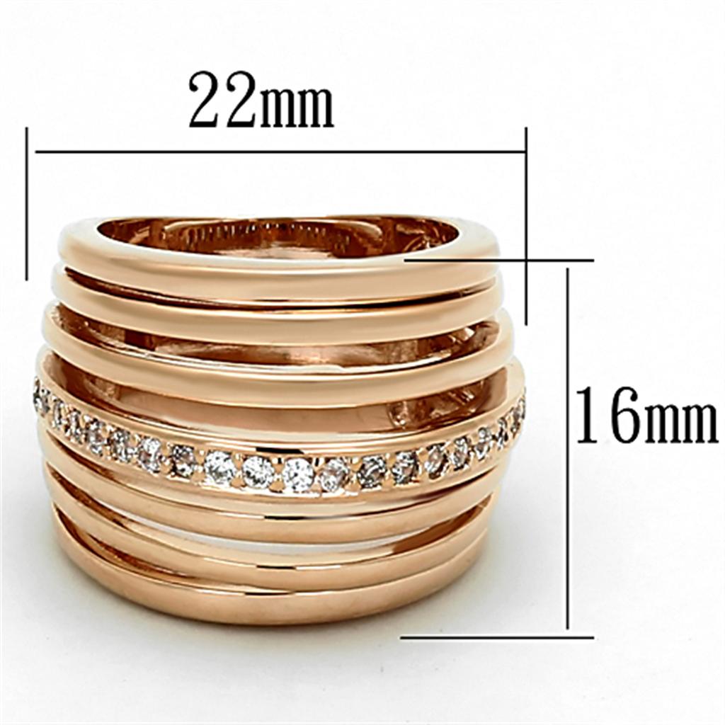 LOA890 - Rose Gold Brass Ring with AAA Grade CZ  in Clear-1