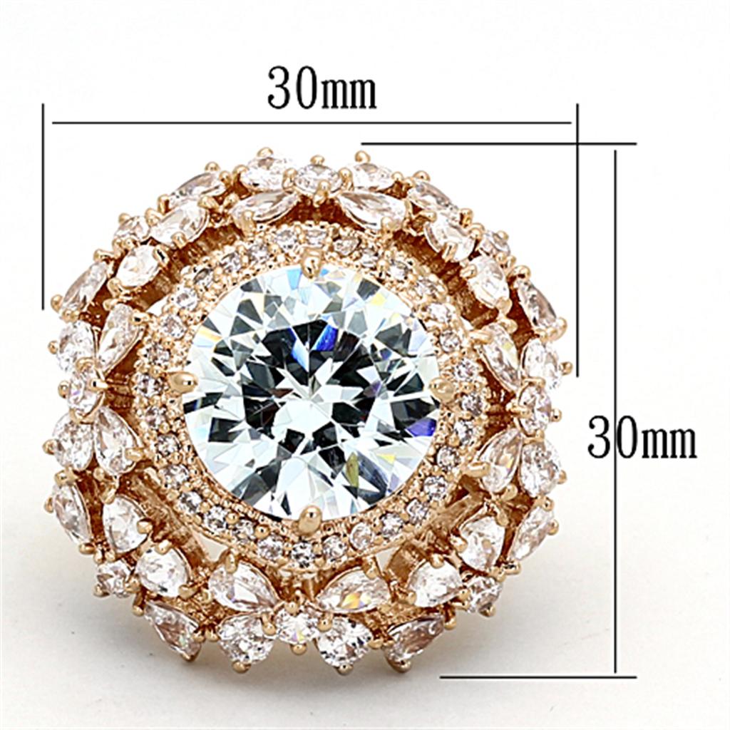 LOA891 - Rose Gold Brass Ring with AAA Grade CZ  in Clear-1