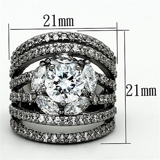 LOA895 - Ruthenium Brass Ring with AAA Grade CZ  in Clear-1