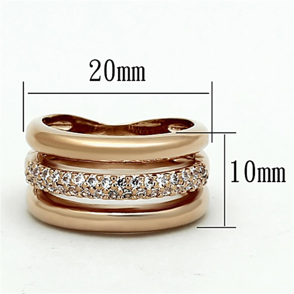 LOA900 - Rose Gold Brass Ring with AAA Grade CZ  in Clear-1