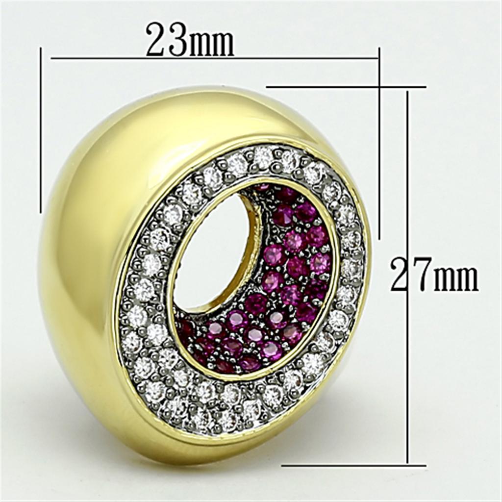 LOA902 - Gold+Ruthenium Brass Ring with AAA Grade CZ  in Ruby-1