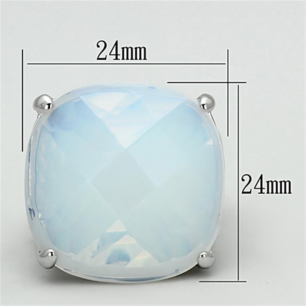 LOA910 - Rhodium Brass Ring with Synthetic Synthetic Glass in Aurora Borealis (Rainbow Effect)-1