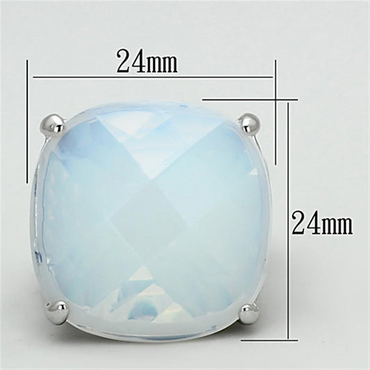 LOA910 - Rhodium Brass Ring with Synthetic Synthetic Glass in Aurora Borealis (Rainbow Effect)-1