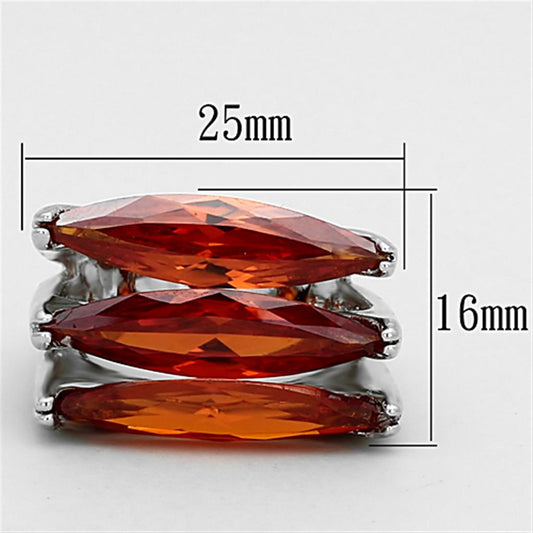 LOA917 - Rhodium Brass Ring with AAA Grade CZ  in Orange-1