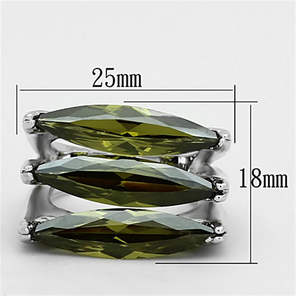 LOA918 - Rhodium Brass Ring with AAA Grade CZ  in Olivine color-1