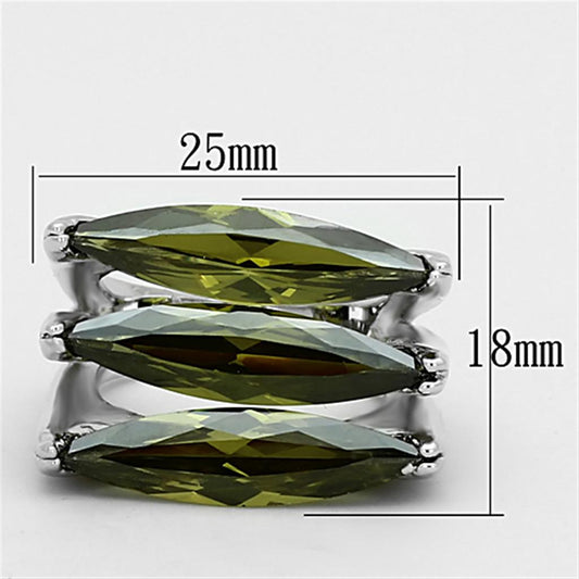 LOA918 - Rhodium Brass Ring with AAA Grade CZ  in Olivine color-1