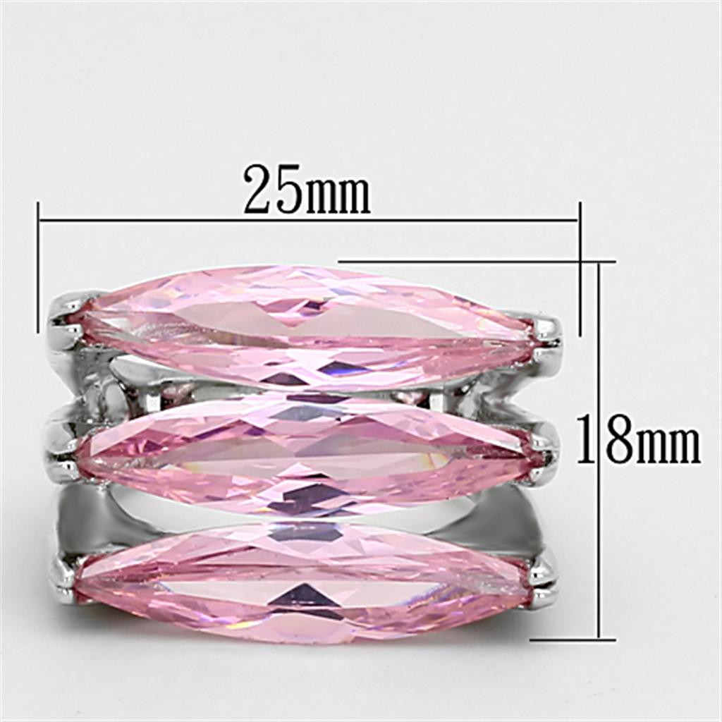 LOA919 - Rhodium Brass Ring with AAA Grade CZ  in Rose-1