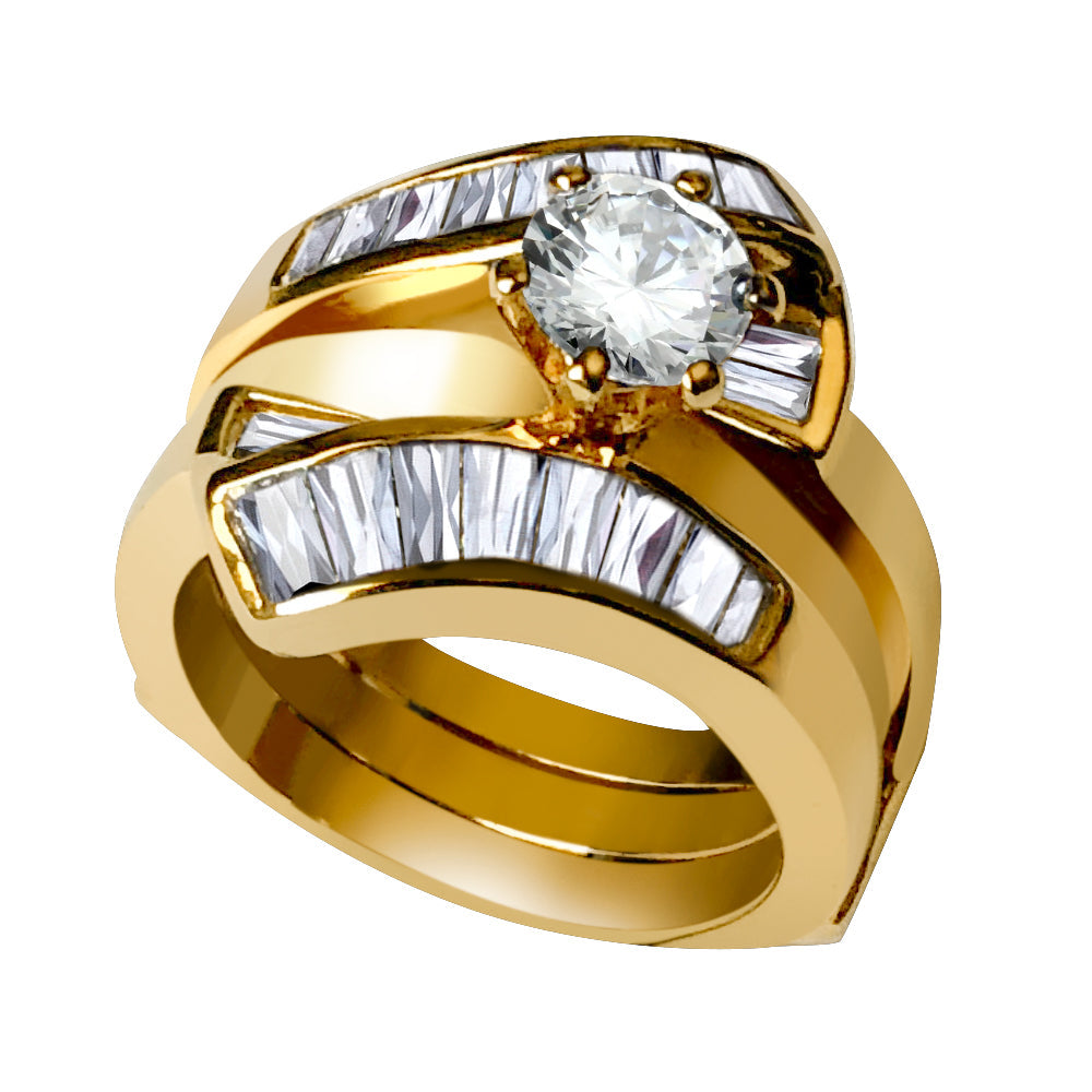 LOAS1373 - Sterling Silver 925 ring set with gold plating in AAA grade CZ ships in one day-2