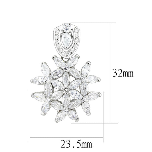 LOS067 - Rhodium 925 Sterling Silver Pendant with AAA Grade CZ  in Clear-1
