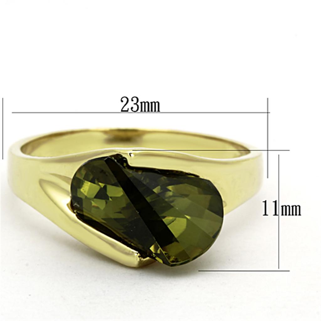 LOS655 - Gold 925 Sterling Silver Ring with AAA Grade CZ  in Olivine color-1