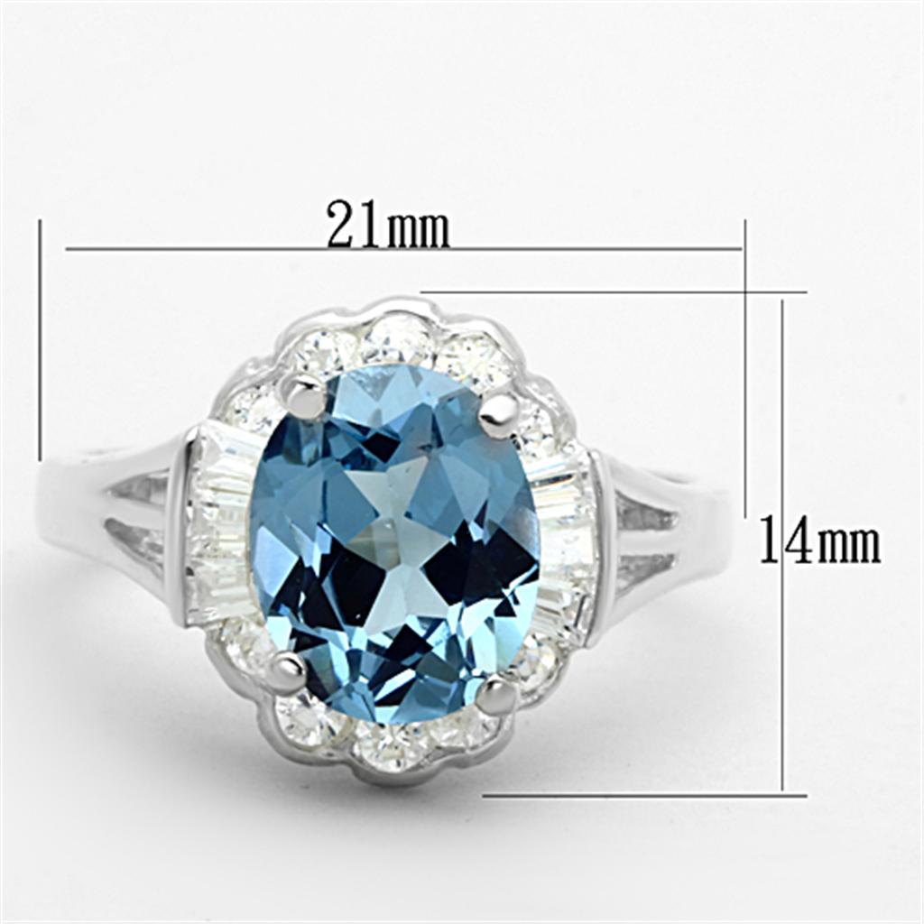 LOS658 - Silver 925 Sterling Silver Ring with Synthetic Spinel in Sea Blue-1