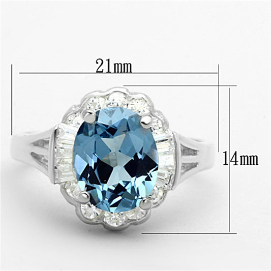 LOS658 - Silver 925 Sterling Silver Ring with Synthetic Spinel in Sea Blue-1