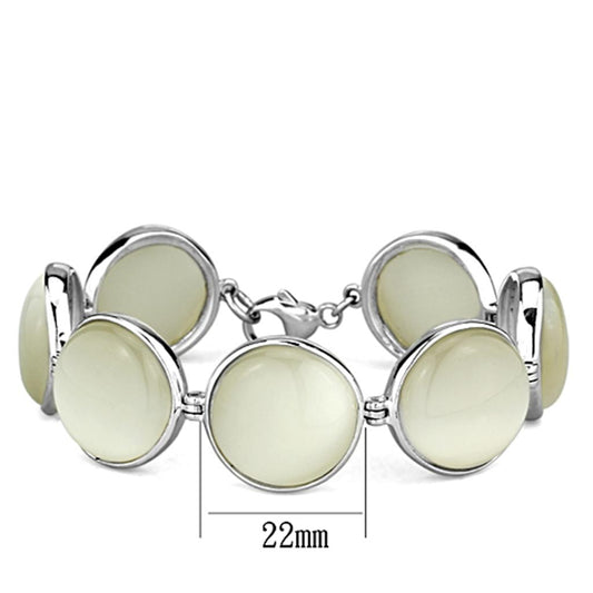 LOS762 - High-Polished 925 Sterling Silver Bracelet with Synthetic Cat Eye in White-1