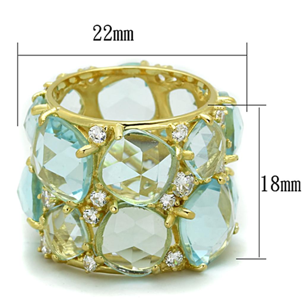 LOS766 - Gold 925 Sterling Silver Ring with Synthetic Synthetic Glass in Sea Blue-1