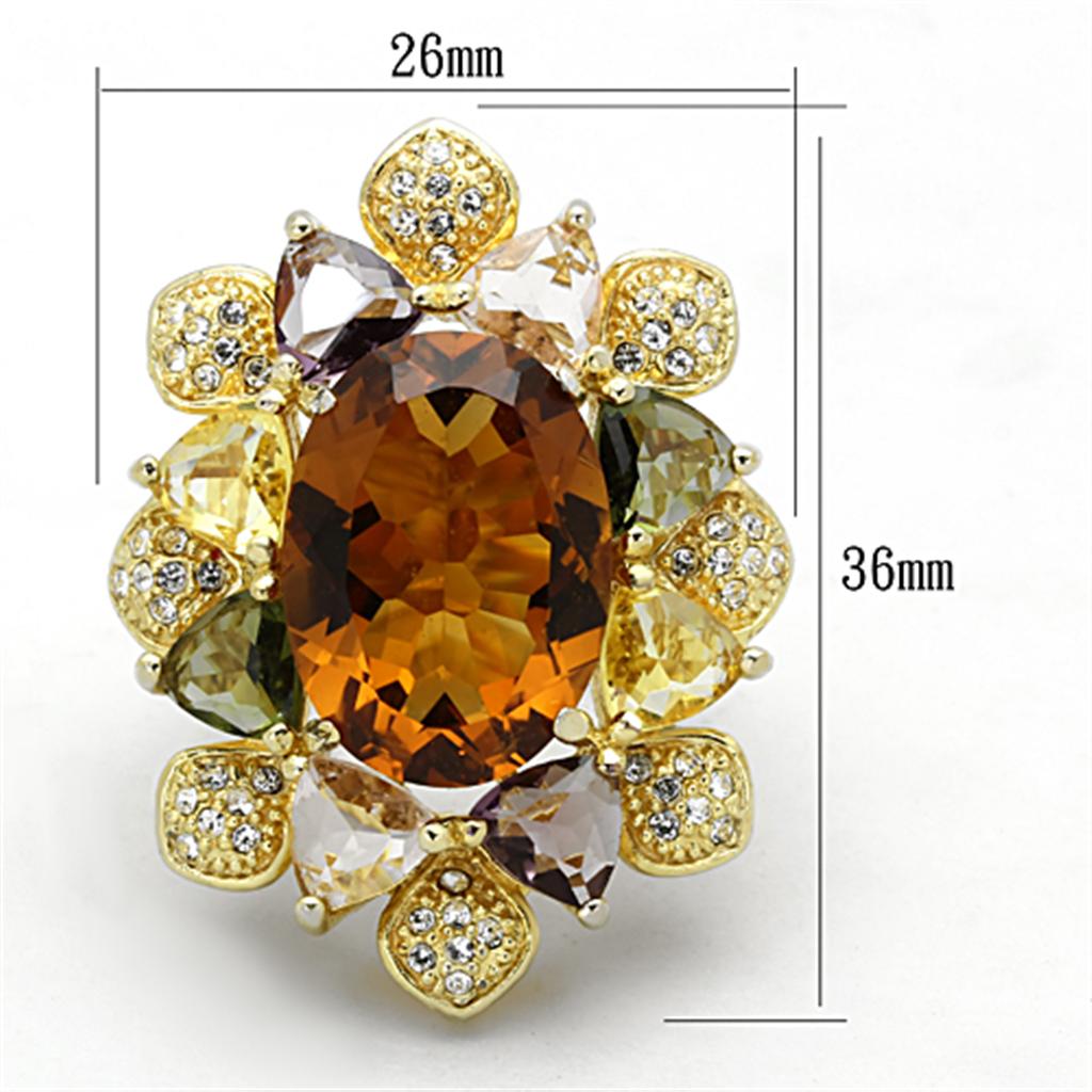 LOS771 - Gold 925 Sterling Silver Ring with Synthetic Synthetic Glass in Champagne-1