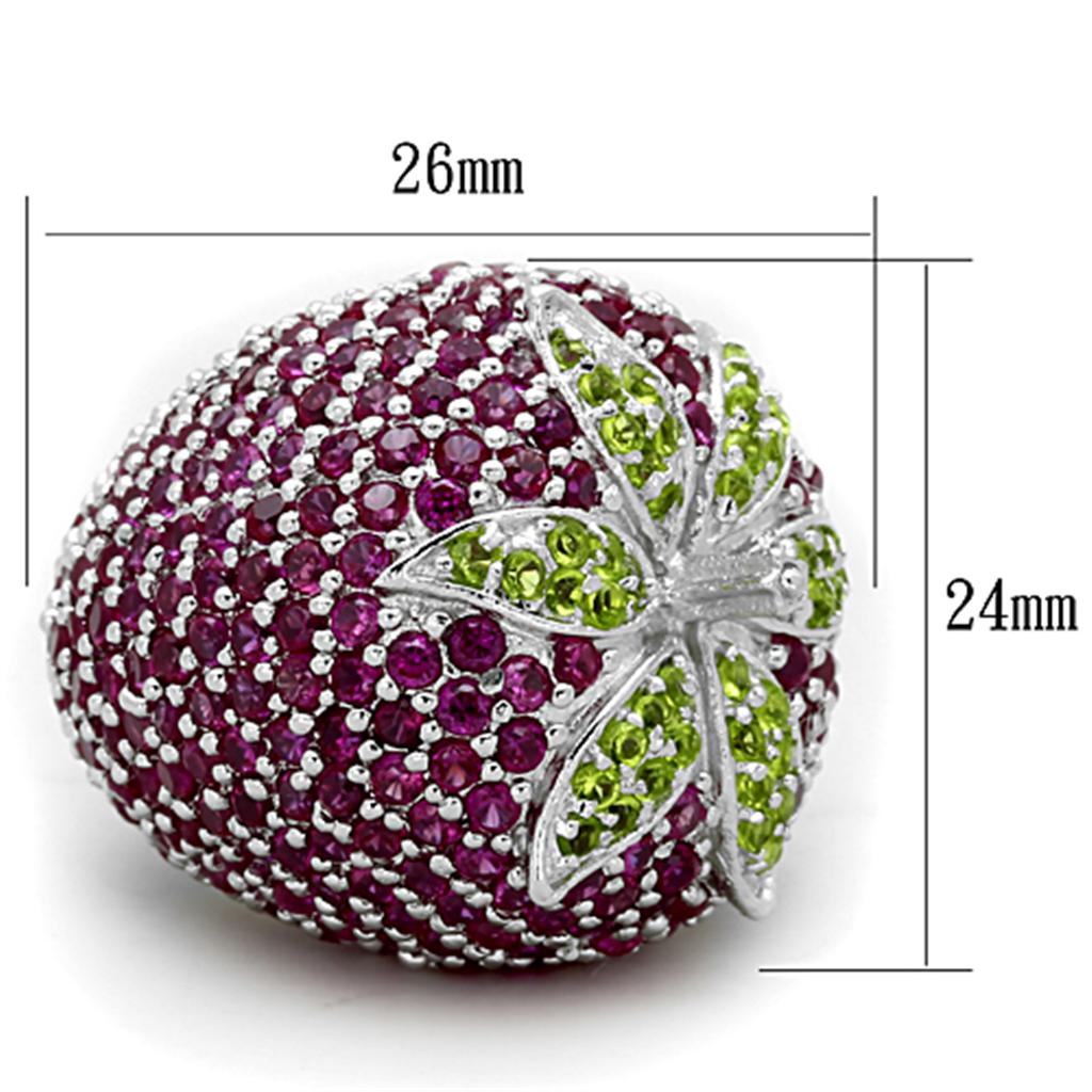 LOS774 - Rhodium 925 Sterling Silver Ring with AAA Grade CZ  in Multi Color-1