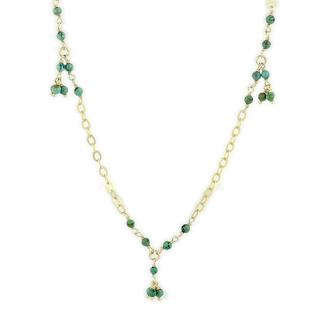LOS794 - Matte Gold 925 Sterling Silver Necklace with Semi-Precious Turquoise in Emerald-1