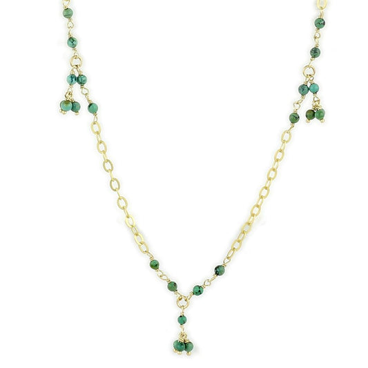 LOS794 - Matte Gold 925 Sterling Silver Necklace with Semi-Precious Turquoise in Emerald-1