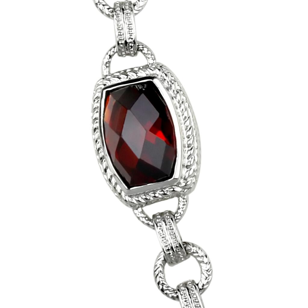 LOS877 - Rhodium 925 Sterling Silver Necklace with AAA Grade CZ  in Garnet-1