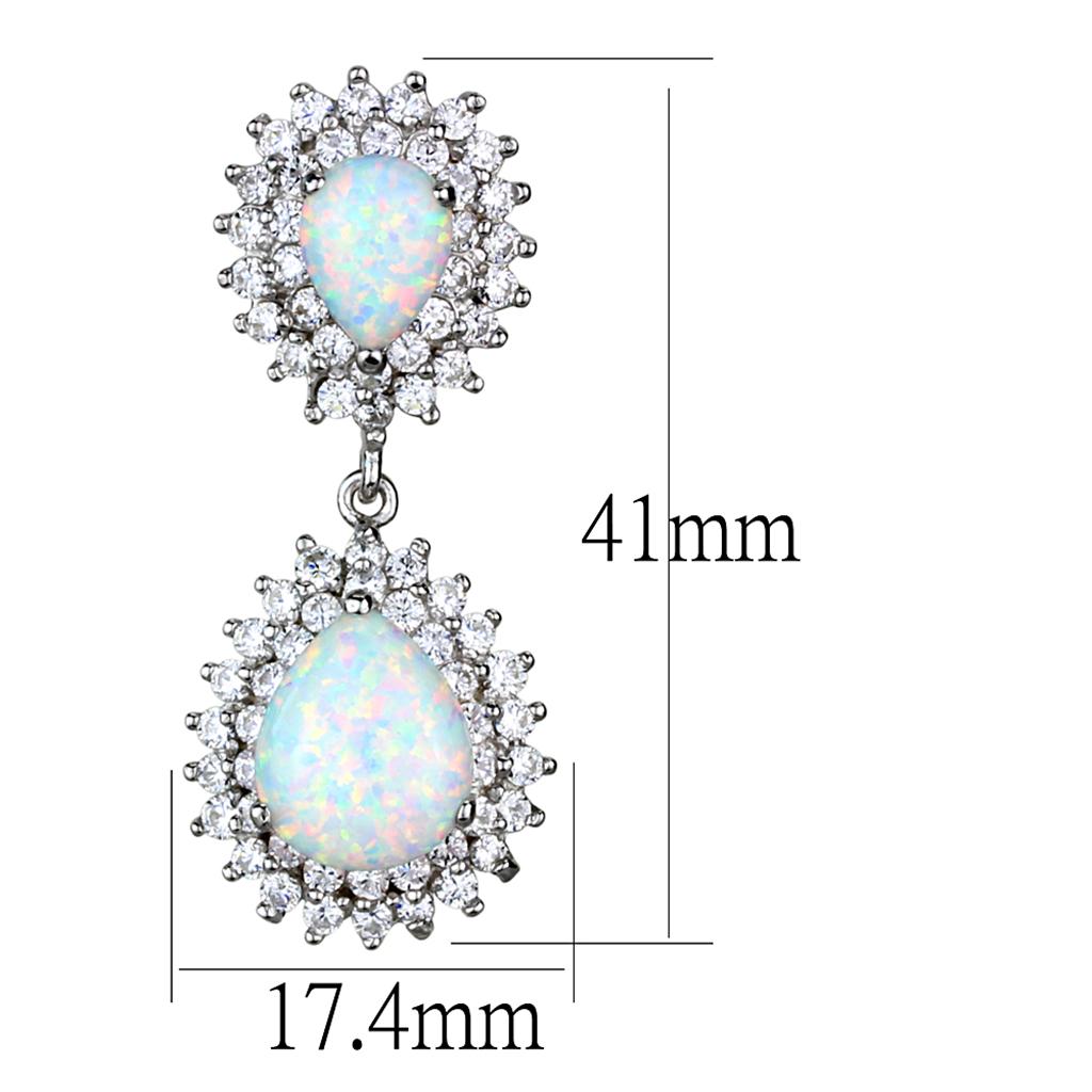 LOS879 - Rhodium 925 Sterling Silver Earrings with Semi-Precious Opal in Aurora Borealis (Rainbow Effect)-1