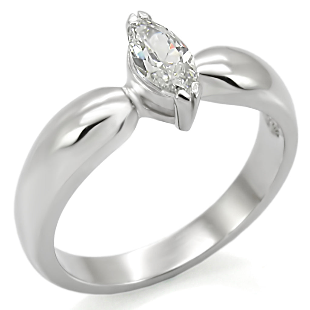 LOTK014 - High polished (no plating) Stainless Steel Ring with AAA Grade CZ  in Clear-0