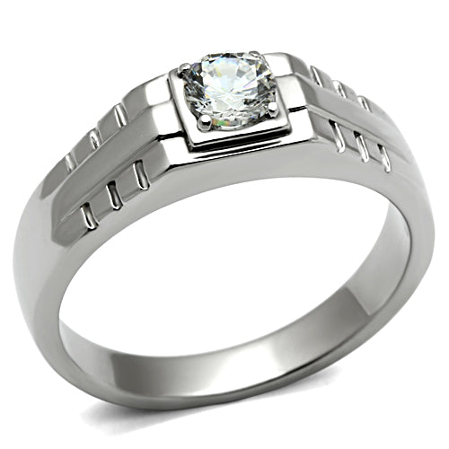 LOTK374 - High polished (no plating) Stainless Steel Ring with AAA Grade CZ  in Clear-0