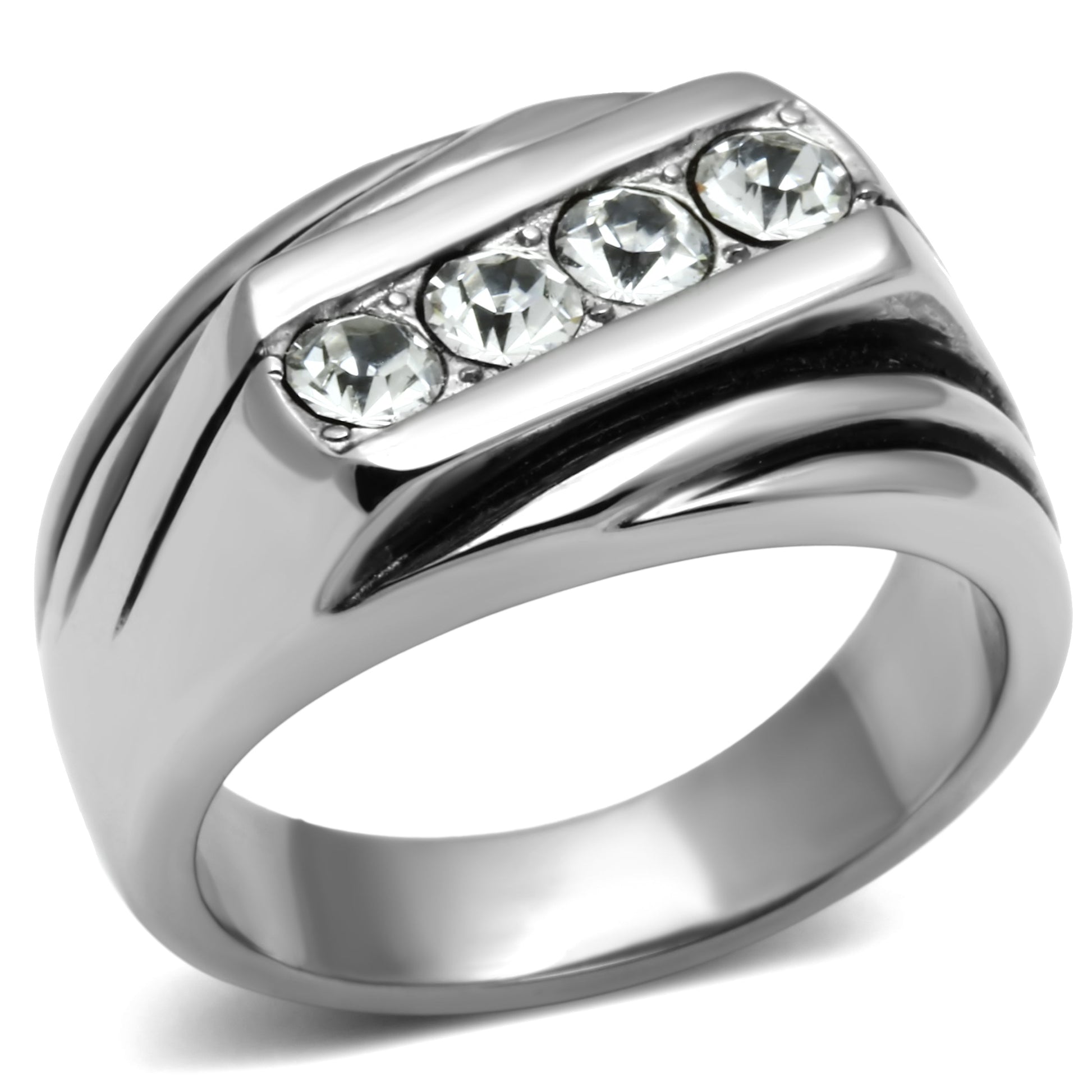 LO5TK596 - High polished (no plating) Stainless Steel Ring with AAA Grade CZ  in Clear-0