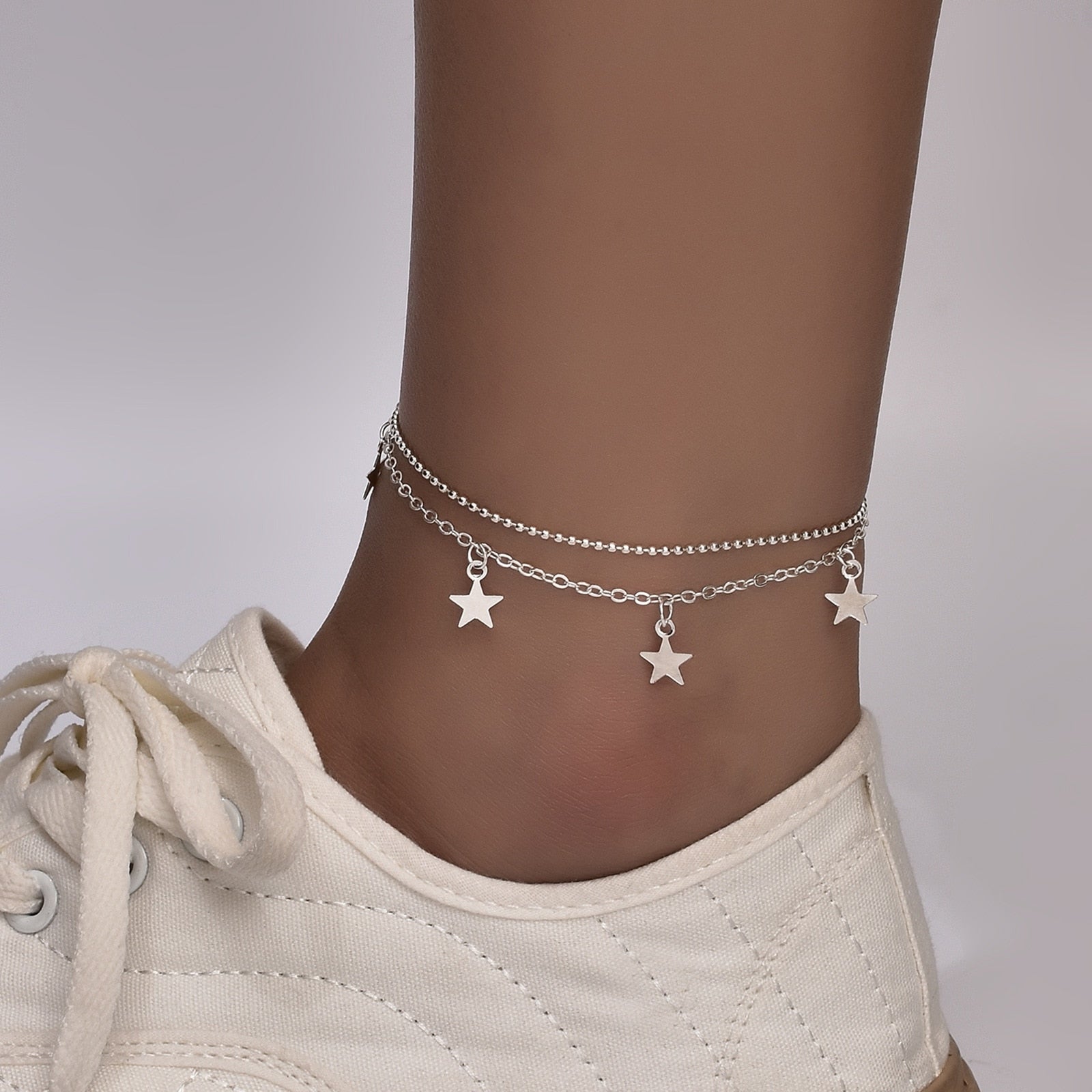 Boho Star Charm Anklet For Women Silver Ankle Bracelet-0