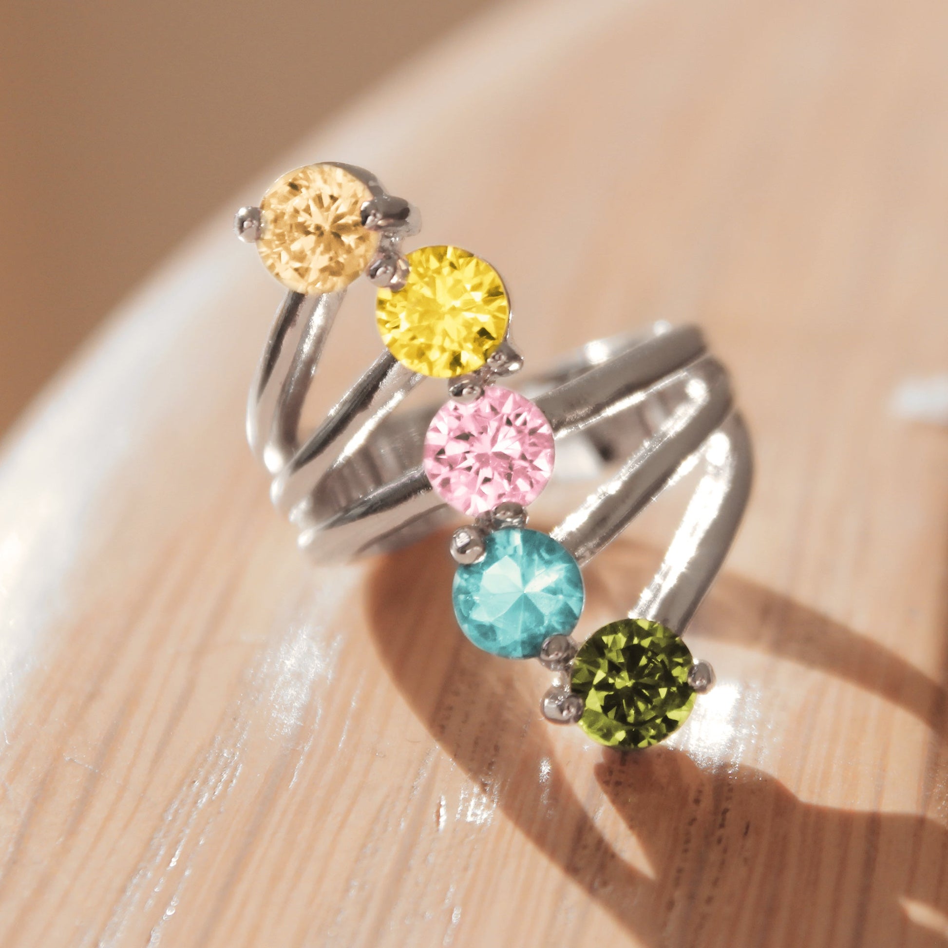 Lyra Cocktail Ring - Rhodium Brass, AAA CZ , Multi Color - 3W291-0