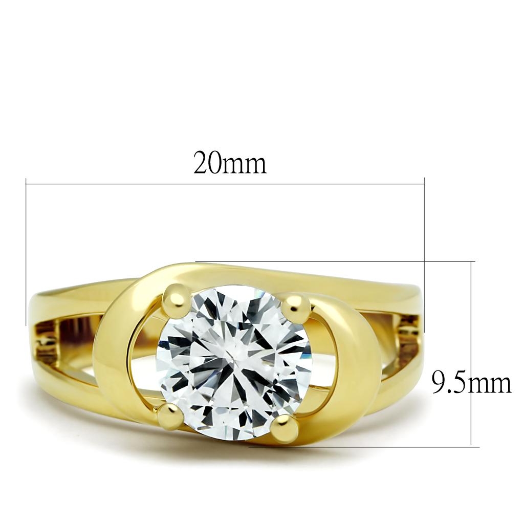 TK066G - IP Gold(Ion Plating) Stainless Steel Ring with AAA Grade CZ  in Clear-1