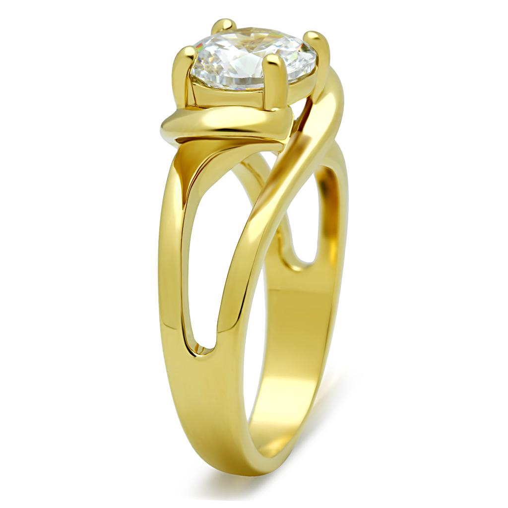 TK066G - IP Gold(Ion Plating) Stainless Steel Ring with AAA Grade CZ  in Clear-2