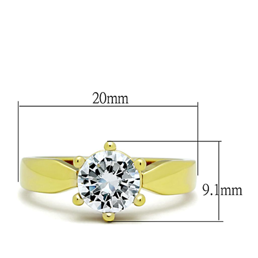 TK071G - IP Gold(Ion Plating) Stainless Steel Ring with AAA Grade CZ  in Clear-1