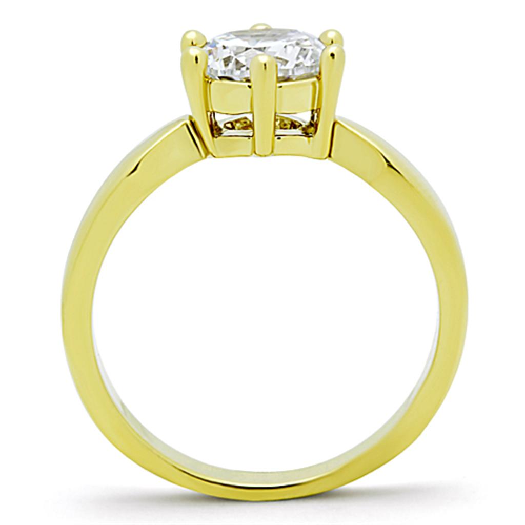 TK071G - IP Gold(Ion Plating) Stainless Steel Ring with AAA Grade CZ  in Clear-2