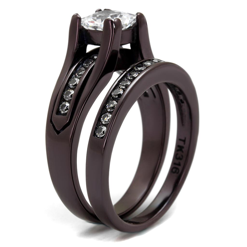 TK0W383DC - IP Dark Brown (IP coffee) Stainless Steel Ring with AAA Grade CZ  in Clear-3