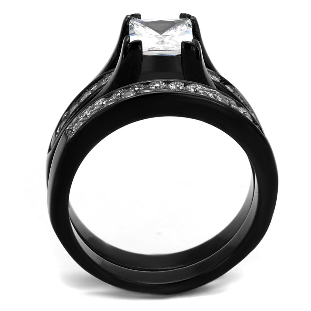 TK0W383J - Two-Tone IP Black Stainless Steel Ring with AAA Grade CZ  in Clear-2