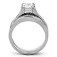TK0W383 - High polished (no plating) Stainless Steel Ring with AAA Grade CZ  in Clear-2