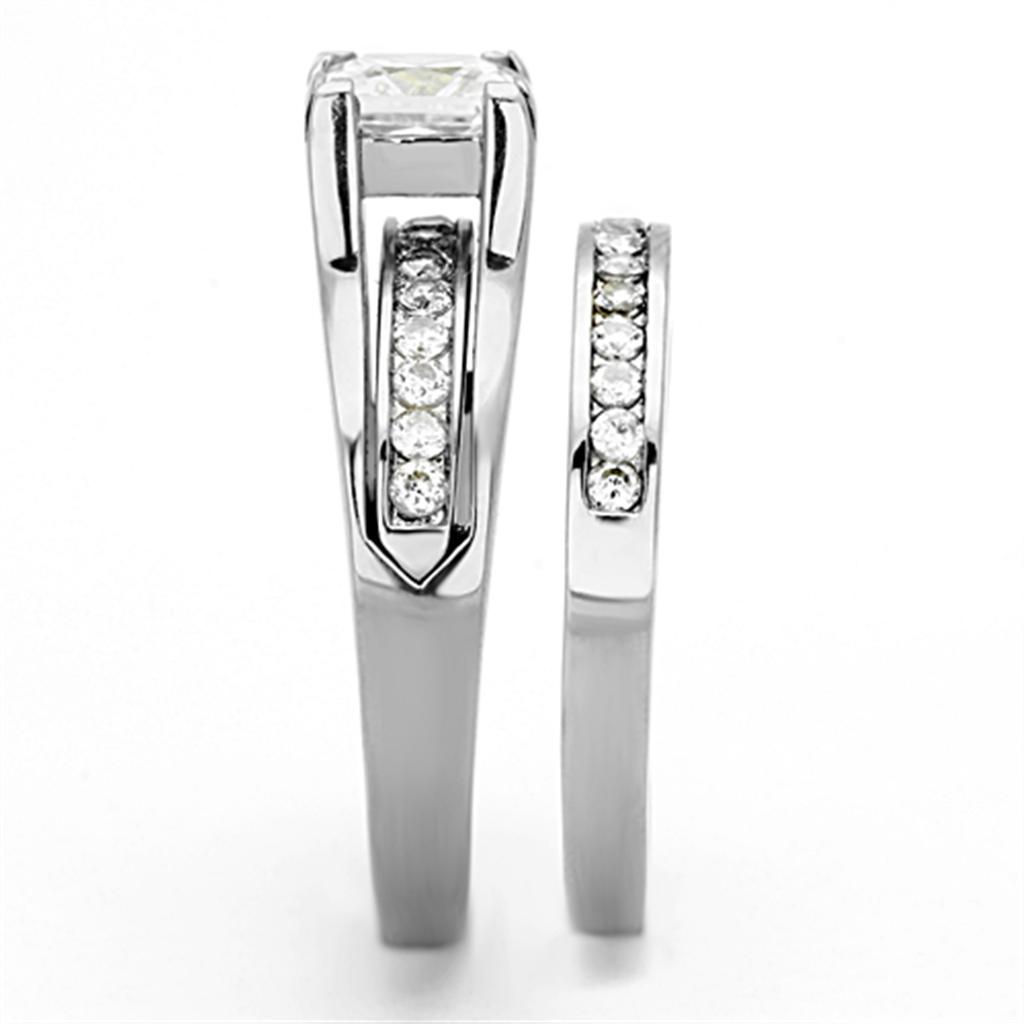 TK0W383 - High polished (no plating) Stainless Steel Ring with AAA Grade CZ  in Clear-3